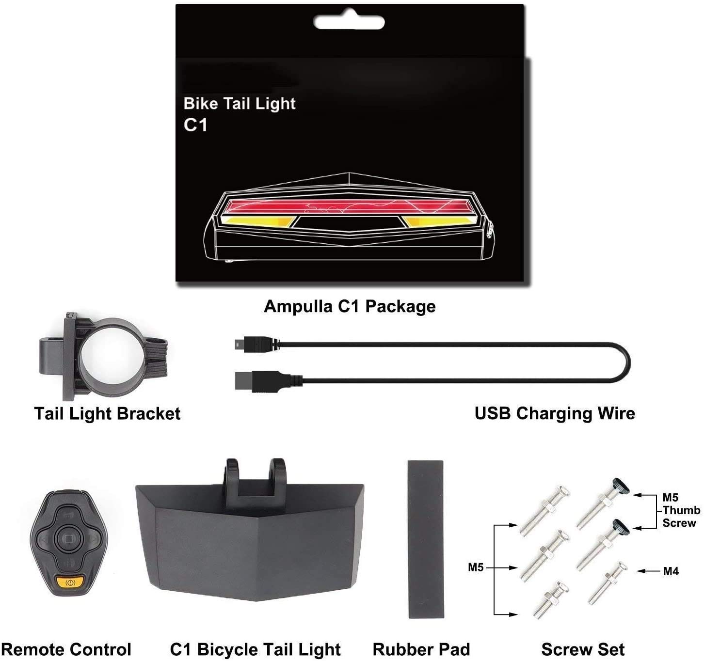 Luz de la cola de la bicicleta con señales de giro-Control remoto inalámbrico IPX4 Bicicleta impermeable Traslight-USB Seguridad recargable de seguridad Bicicleta Freno de bicicleta Luces trasera