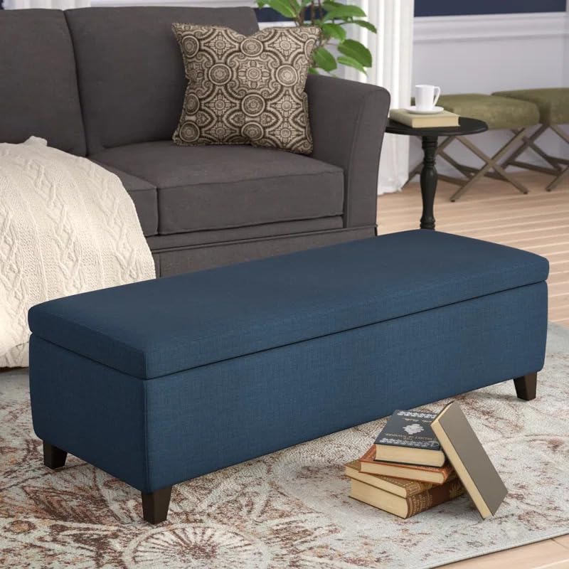 Zenith Storage Ottoman Storage Bench 2 Seater Sofa Upholstered Ottoman Bench with Storage for Living Room Bedroom (Blue)