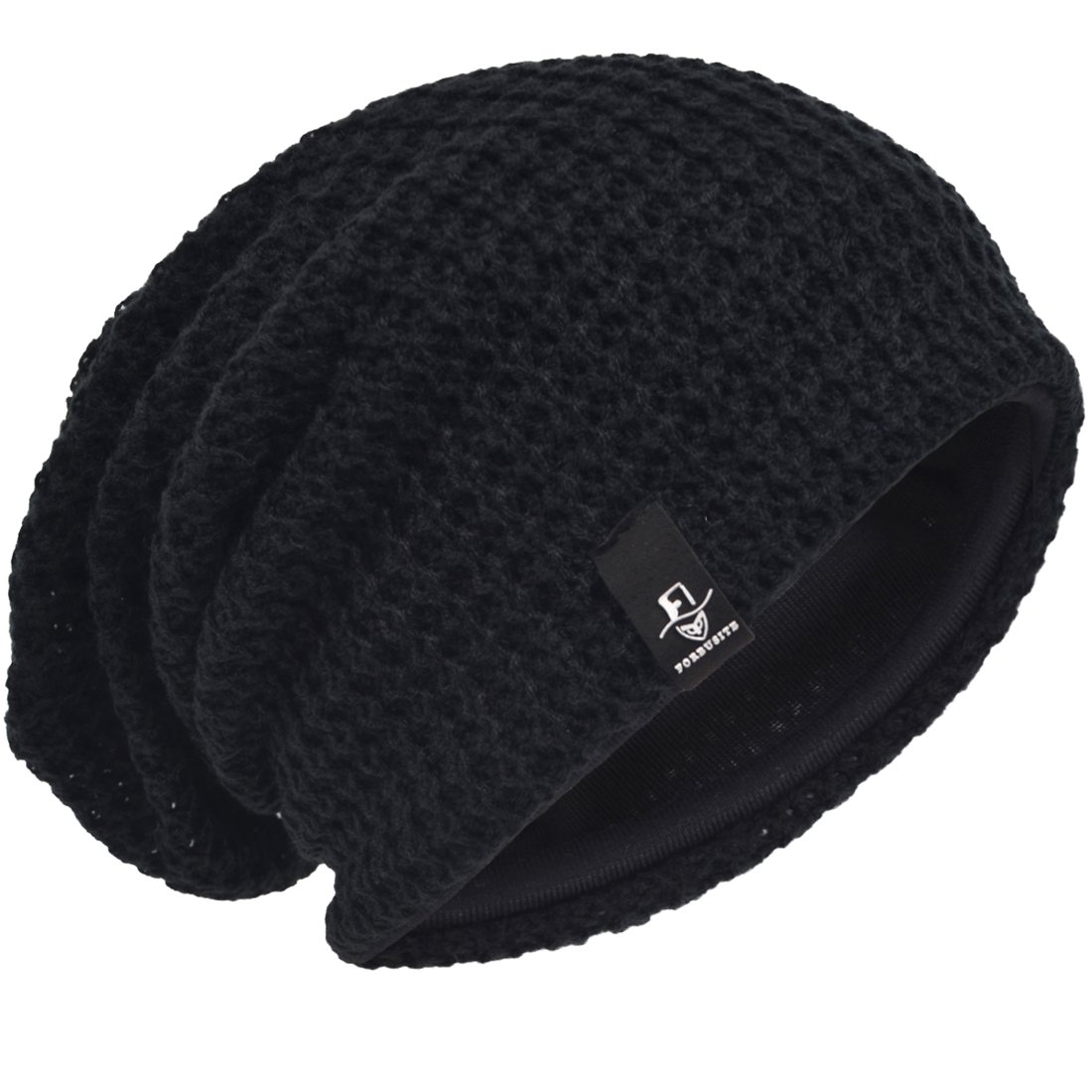Hisshe Men's Black Oversize Beanie Slouch Skull Knit Large Baggy Cap Ski Hat B08 (Black)