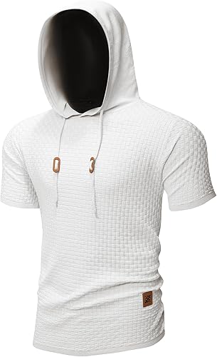 Miniatura 4 de Zaitun Sudadera con capucha de manga corta para hombre, suéter casual de punto gofre