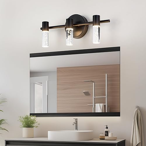 Miniatura 4 de Moderna lámpara LED para tocador de baño, 3 luces negras  Elegante accesorio de iluminación para baño, perfecto sobre el espejo, temperatura de