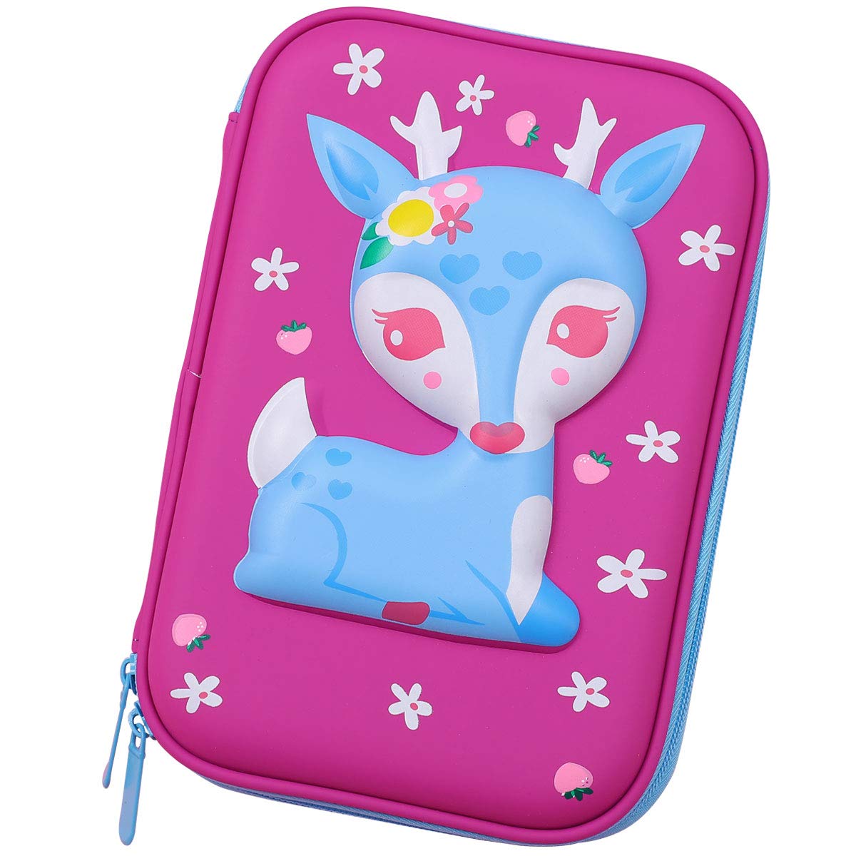 Cute Baby Deer Hardtop Pencil Case Multi-Functional Large Capacity Pens Case Pencil Pouch Coloring Pencil Holder Girls School Items Organizer Stationary Bag (Purple)