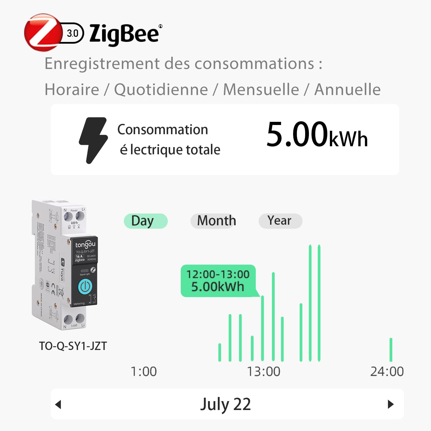 TONGOU Interrupteur Connecté 16A ZigBee Intelligent Compatible Alexa Google Assistant TUYA Smart Life Commutateur