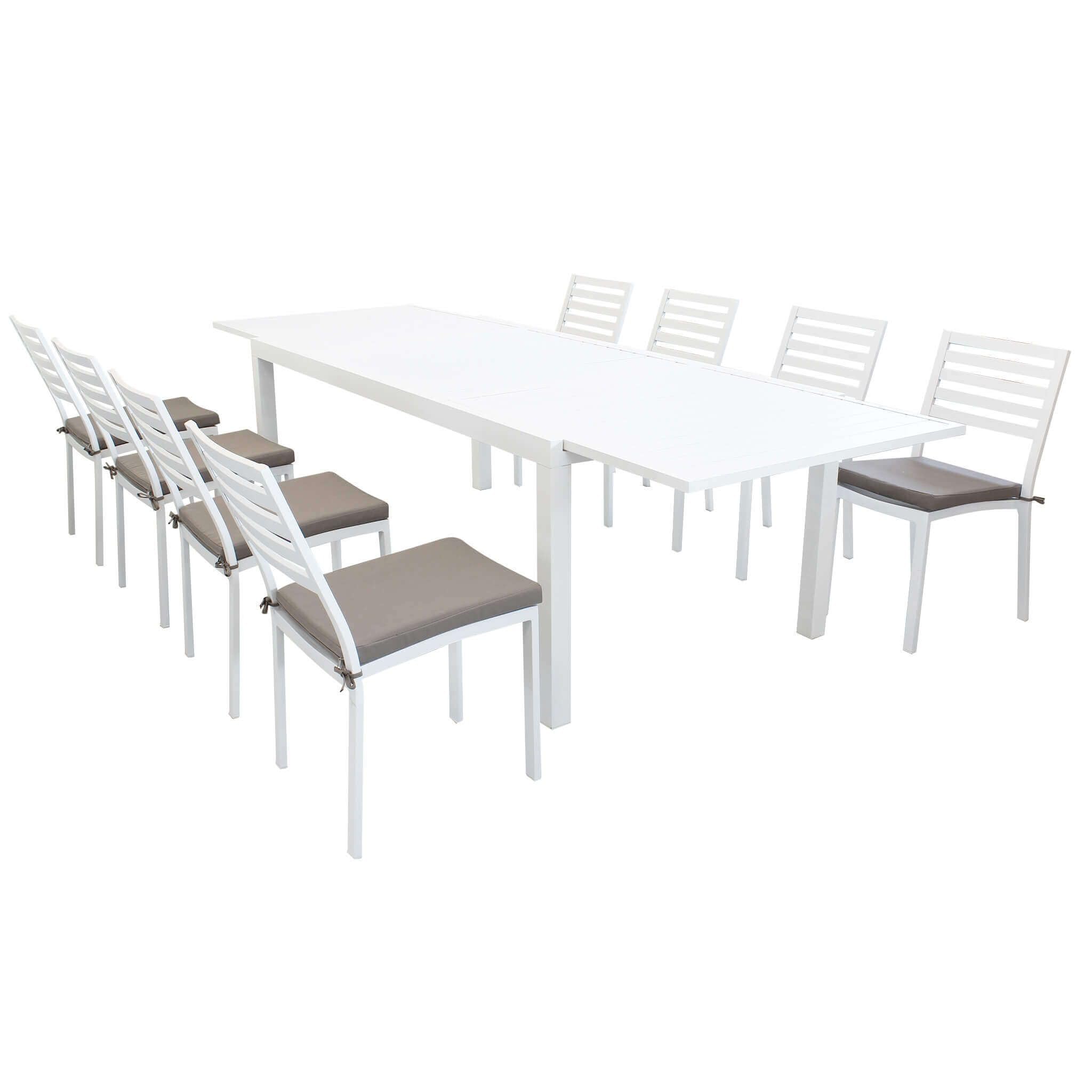 milani home DEXTER - set tavolo in alluminio cm 200/300 x 100 x 74 h con 8 sedie Dexter