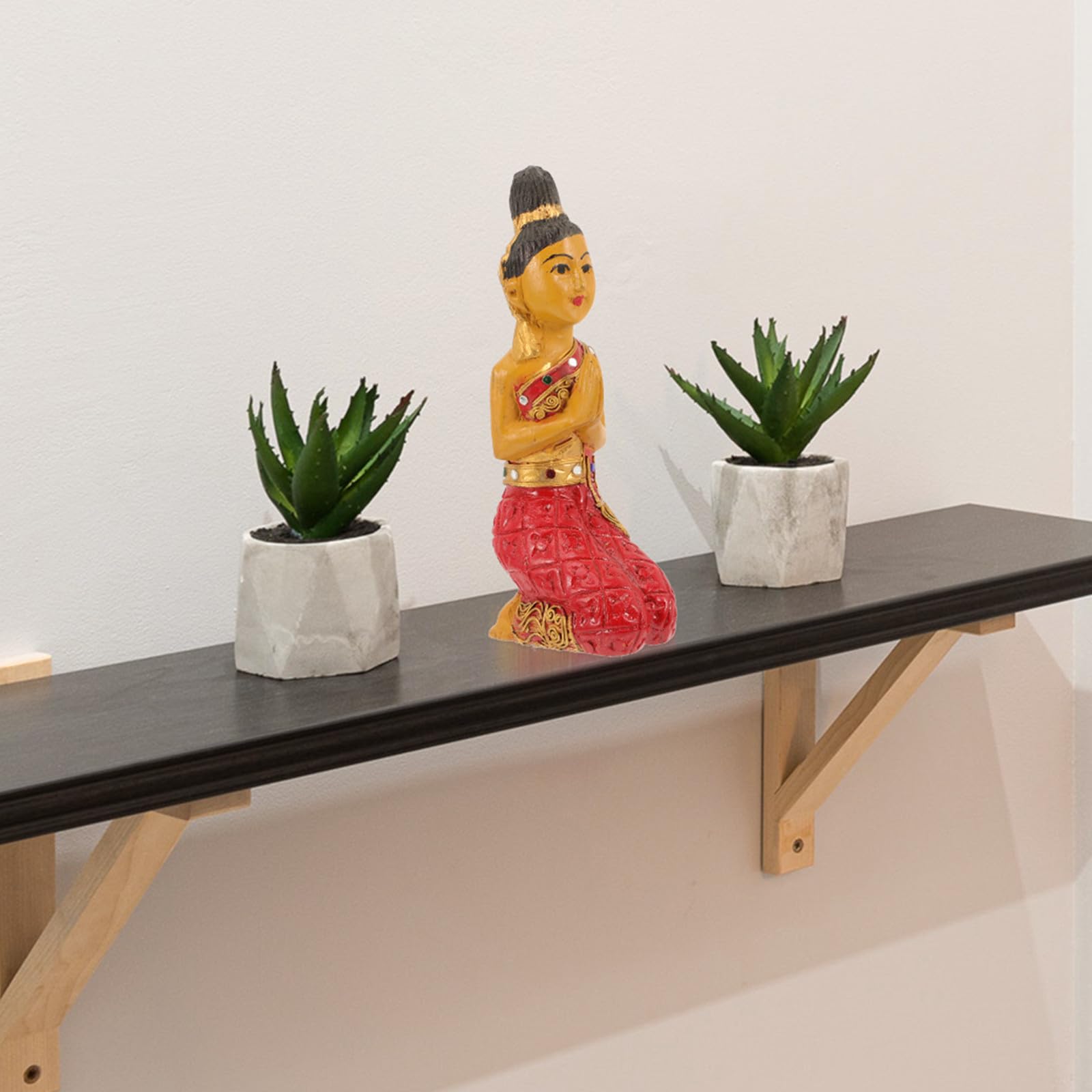 VILLCASE Estatua de Buda Arrodillado de Madera Rojo Adorno de Mesa