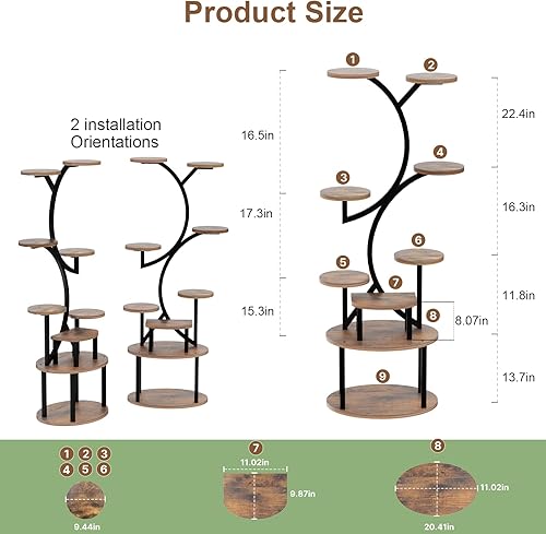 Miniatura 6 de Soporte alto para plantas de 9 niveles para interiores con luces de crecimiento, estante de metal de 63 pulgadas para múltiples plantas, estante de