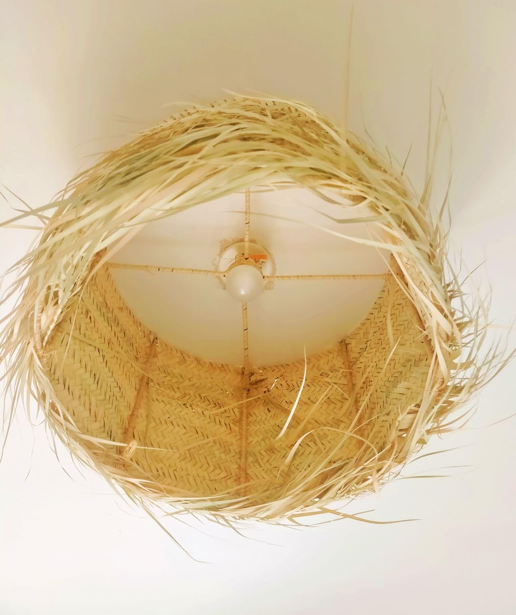 Générique suspension luminaire paille - Abat jour rond 45 cm en paille - suspension naturelle bohème