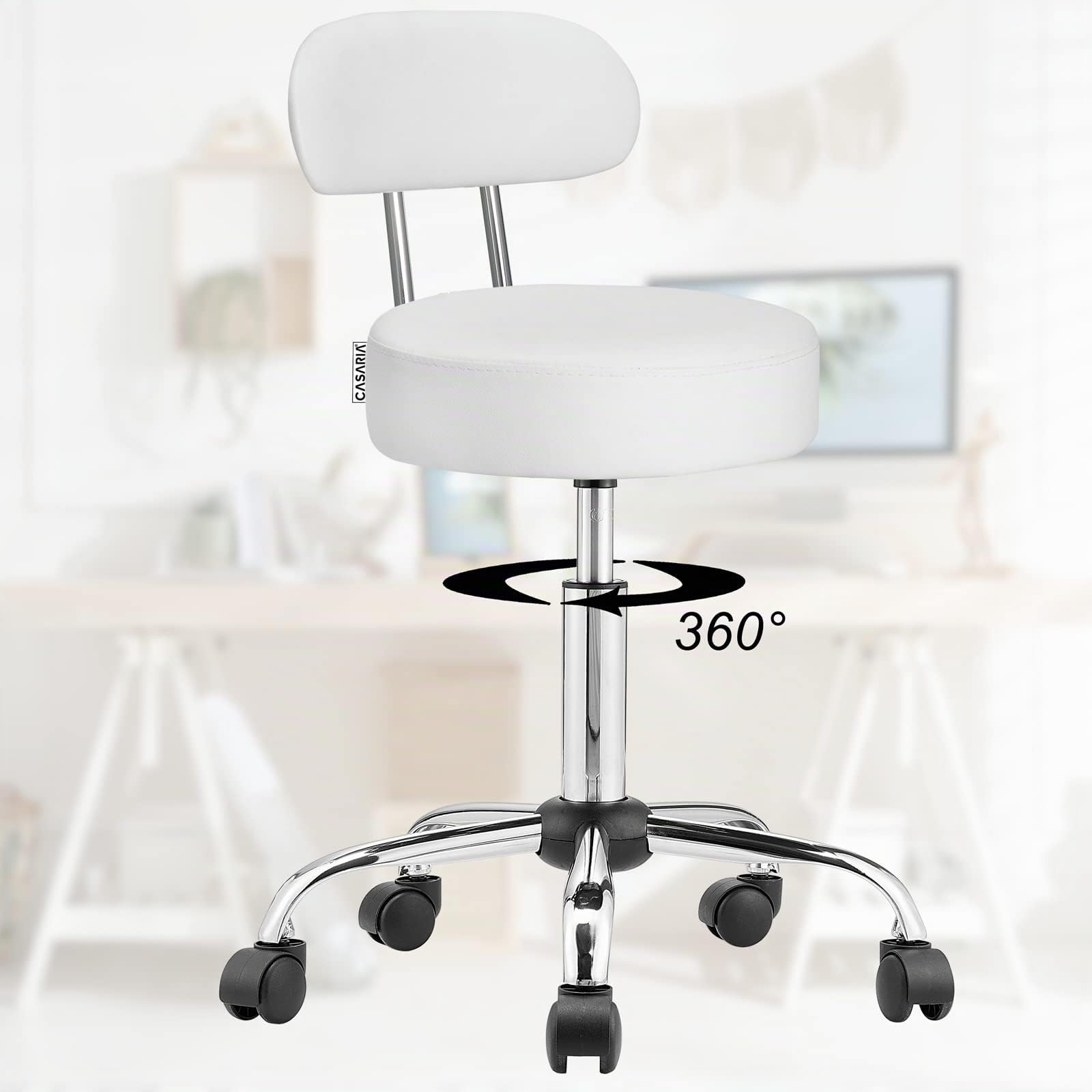 Casaria® Sgabello Girevole 360°C con Schienale Altezza 46-60cm Spessore 10cm Sedia Ufficio Sgabelli da Lavoro