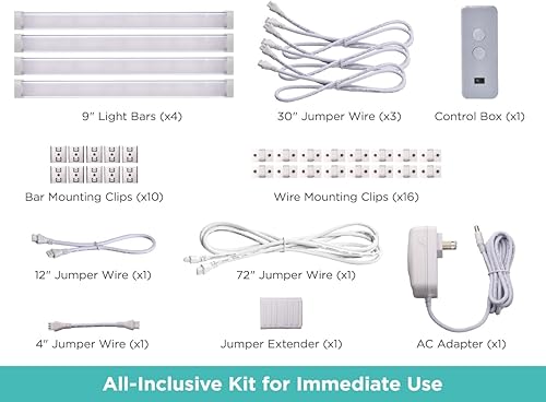 Miniatura 7 de BLACK+DECKER Kit de luz LED para debajo del gabinete, sensor de movimiento, regulable, enlazable, 3 ajustes de color, sin herramientas, para cocina,