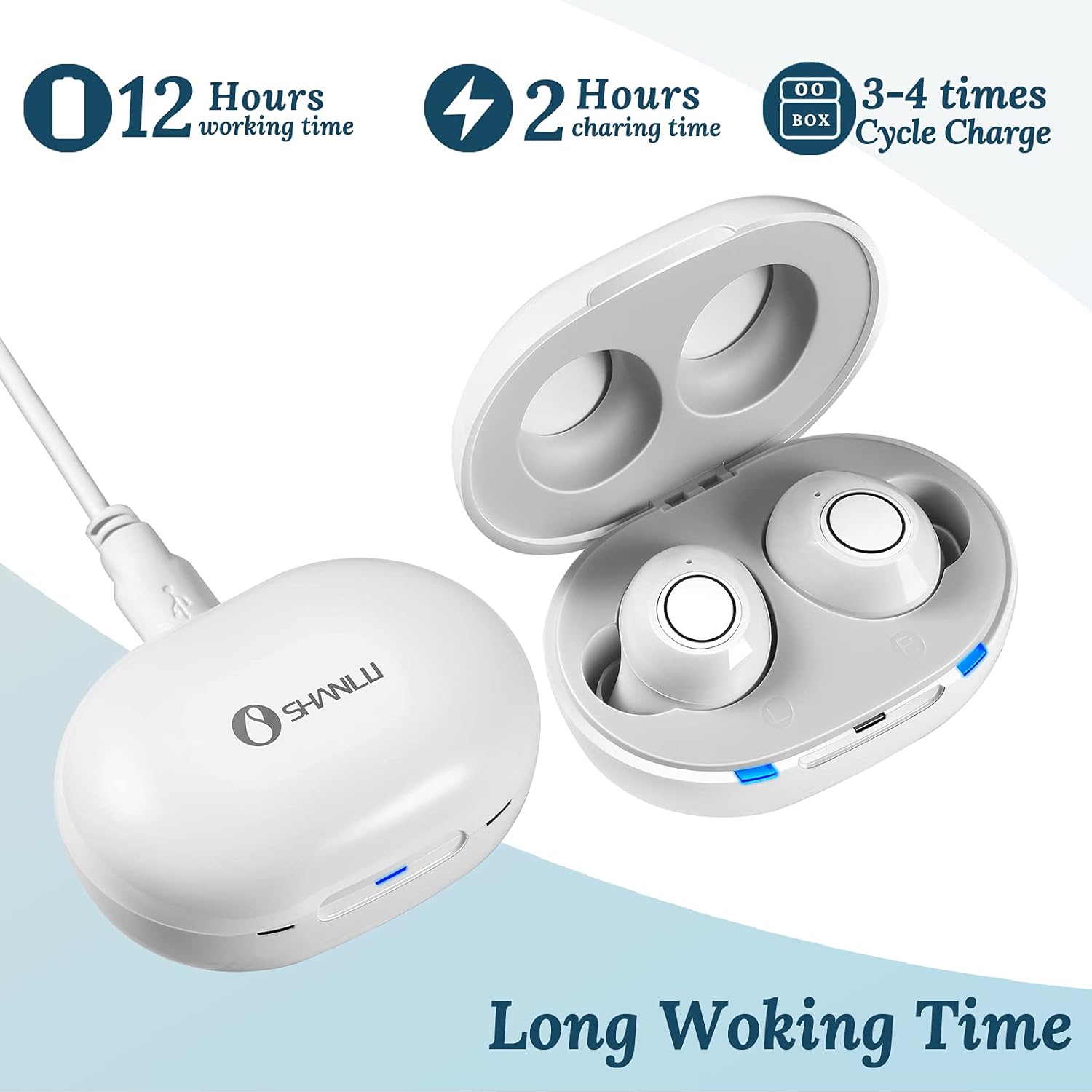 SHANLU Hearing Amplifier Aid Rechargeable Personal Sound Amplifiers Devices for Seniors, Inner-Ear Hearing aids,TV,2-Pack with Charging Box (White) : Health & Household