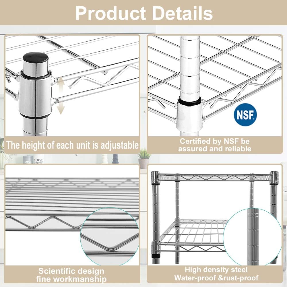 Metal Storage Shelves 6 Layer Wire Shelving on Wheels Heavy Duty Metal Rack Utility Shelves 48" NSF Steel Racks 2100 LBS Capacity Adjustable Standing Shelves for Garage Kitchen Office, Chrome : Home & Kitchen
