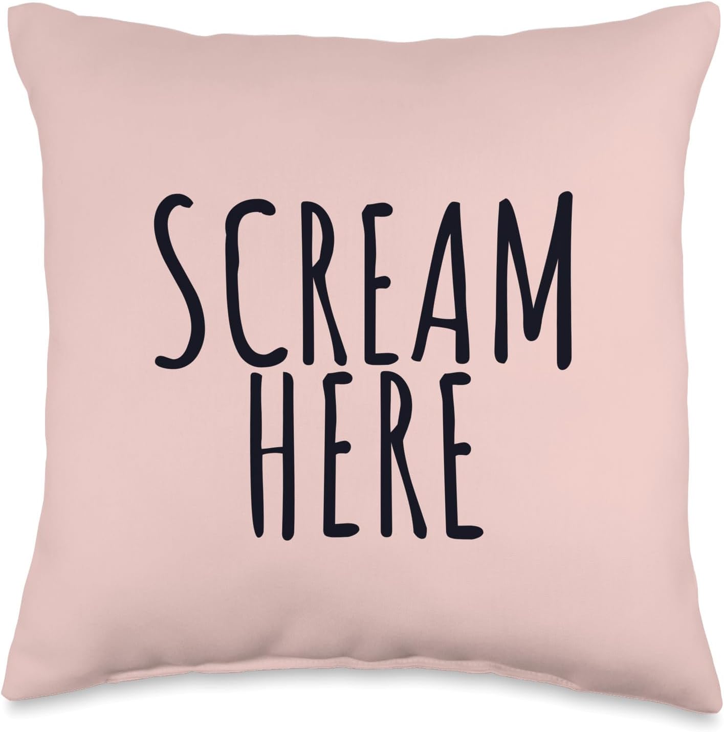 Scream Here Funny Frustration Pastel Blush Pale Pink Throw Pillow