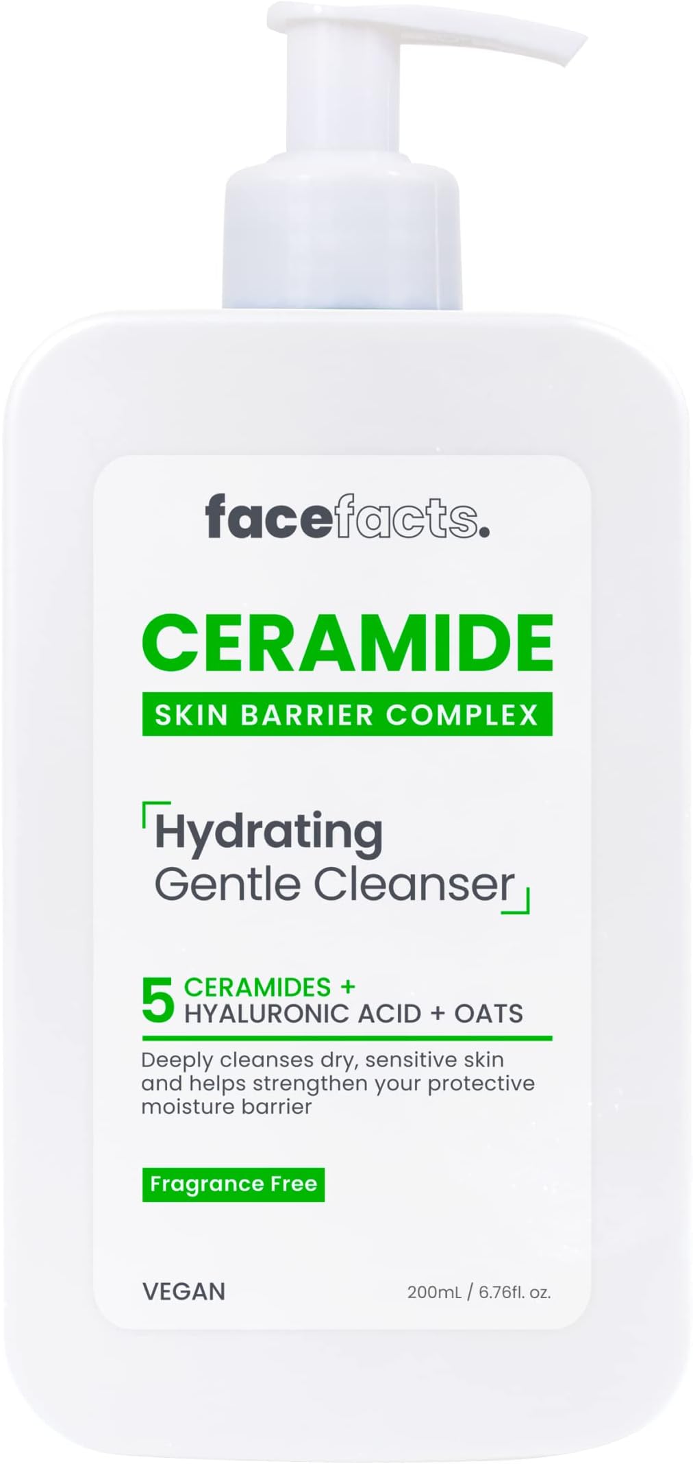 Face Facts Ceramide Hydrating Cleanser | Dry & Sensitive Skin | 200ml, White, Pack of 1