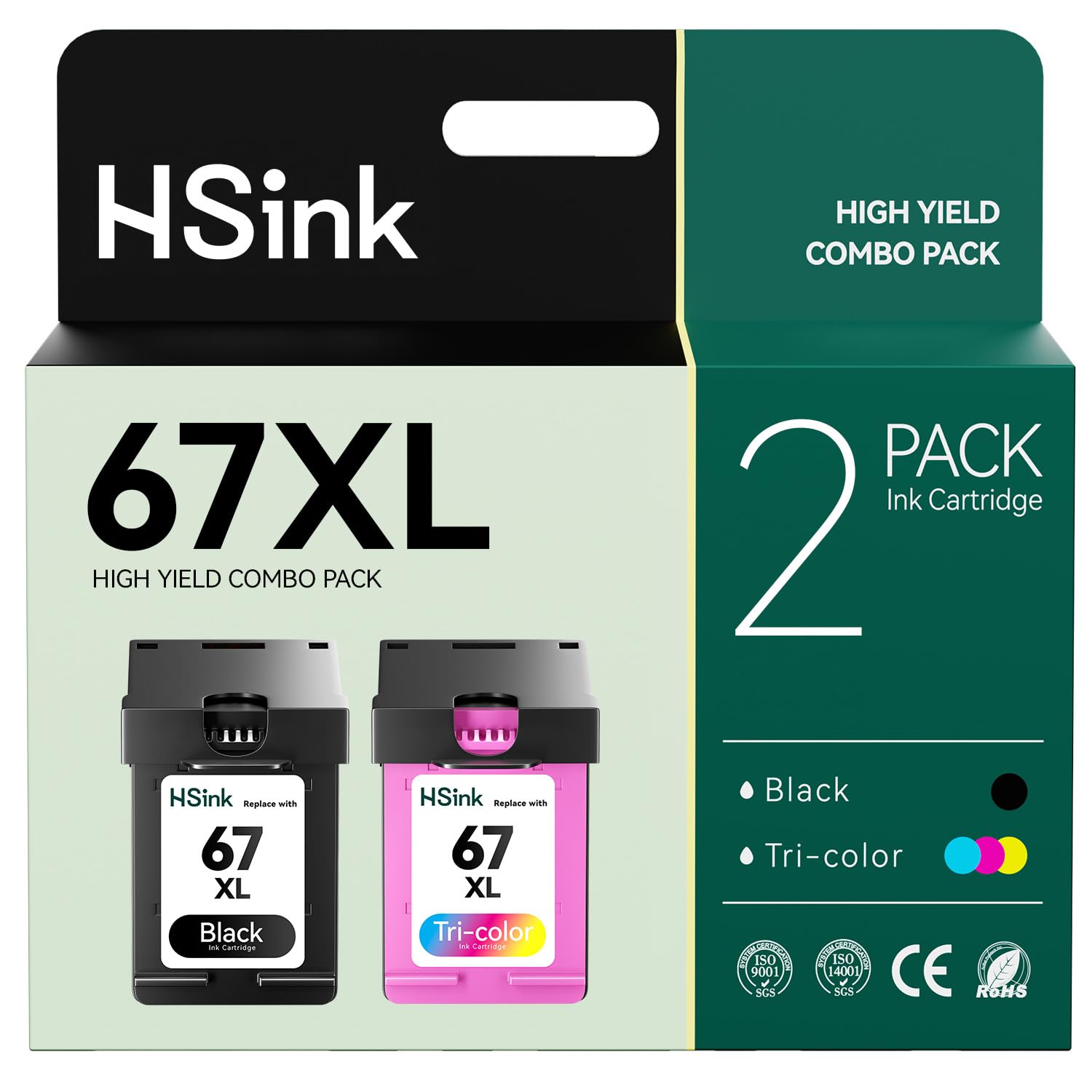 67XL Ink Cartridge High-yield 2-Pack Combo Replacement for HP 67XL DeskJet 2700 2700e 2755 2755e 2752 4155e 2855e 4100 4100e 4155 4155e 4255e Envy 6000 6055 6400 6055e 6455e Printer Inkjet Black Color