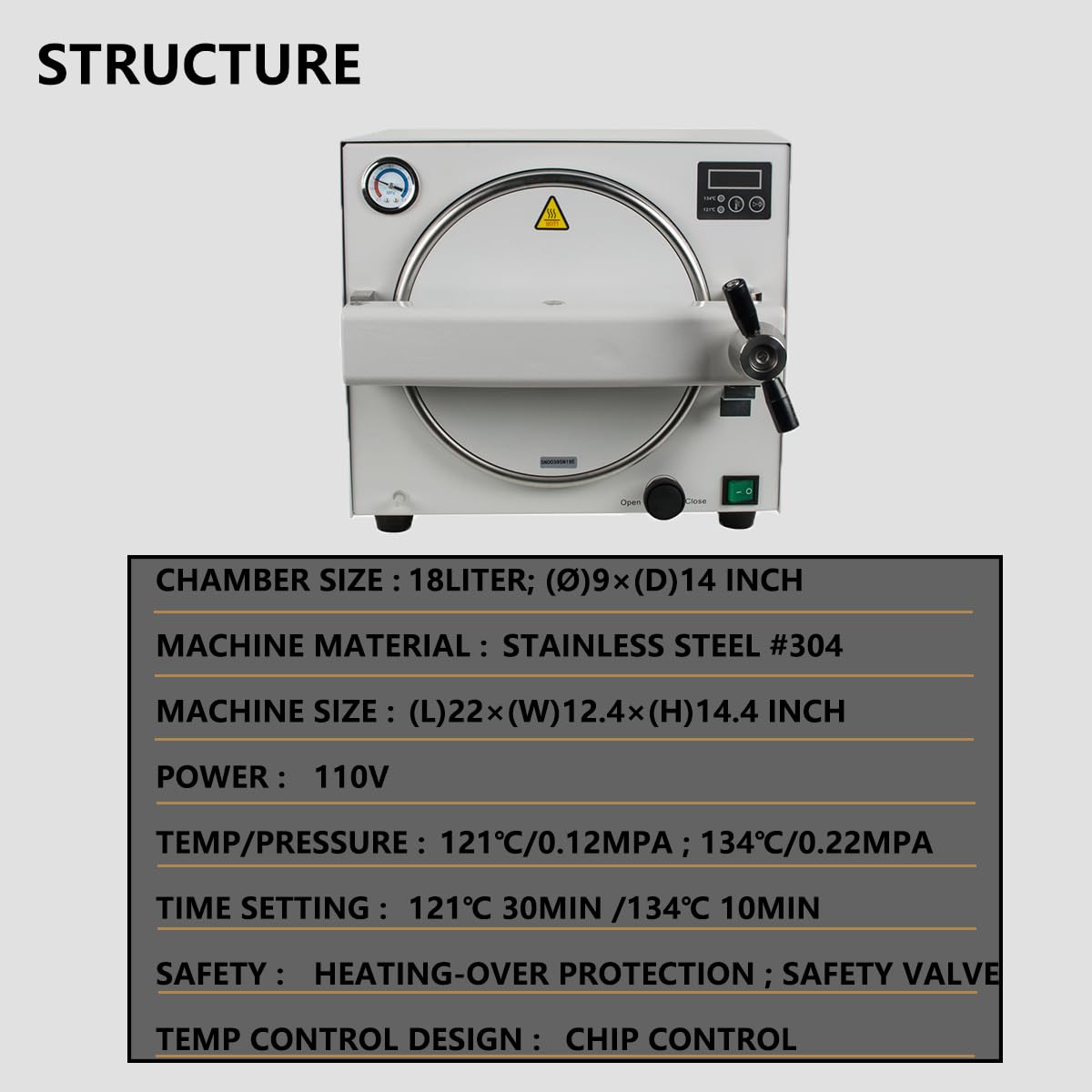 18L/19QT Laboratory Stainless Steel Autoclave, LED Digital Display with Overheat Protection, Automatic Temperature Control, (Arrive in 3 to 7 Days)