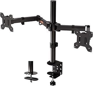 VonHaus Dual Monitor Stand for 13-27" Screens, Twin Monitor Mount with Desk Clamp, Height Adjustable, Easy Assemble Stand with Full Tilt, Rotation & Swivel Arms, VESA: 75x75 & 100x100mm