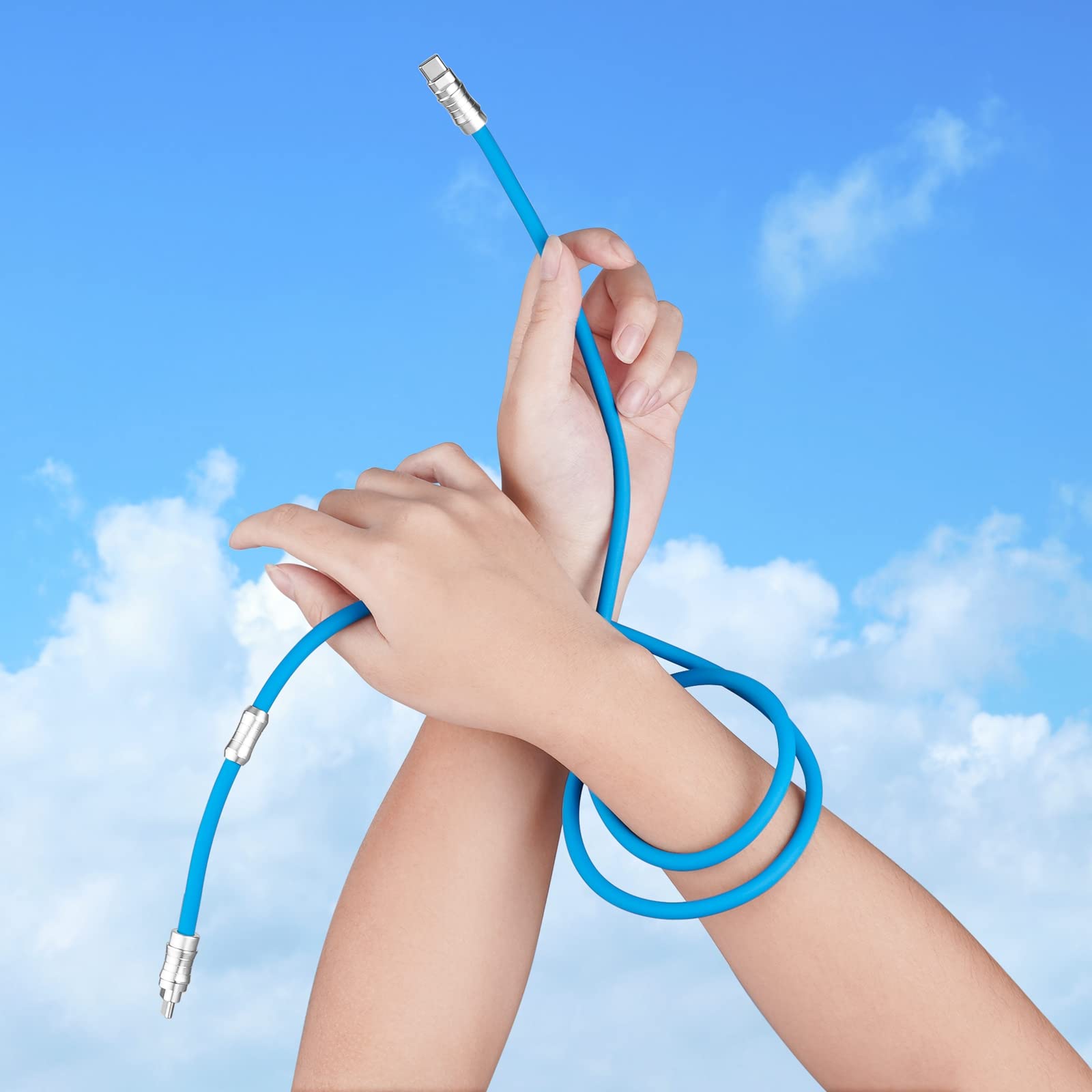 WLGQ USB Type C to Type C PD100W Skin-Friendly Silicone Material Fast Charging Cable Metal Plug Shell USB-C Laptop Tablet Phone Universal Charging Cable (Klein Blue-2m)