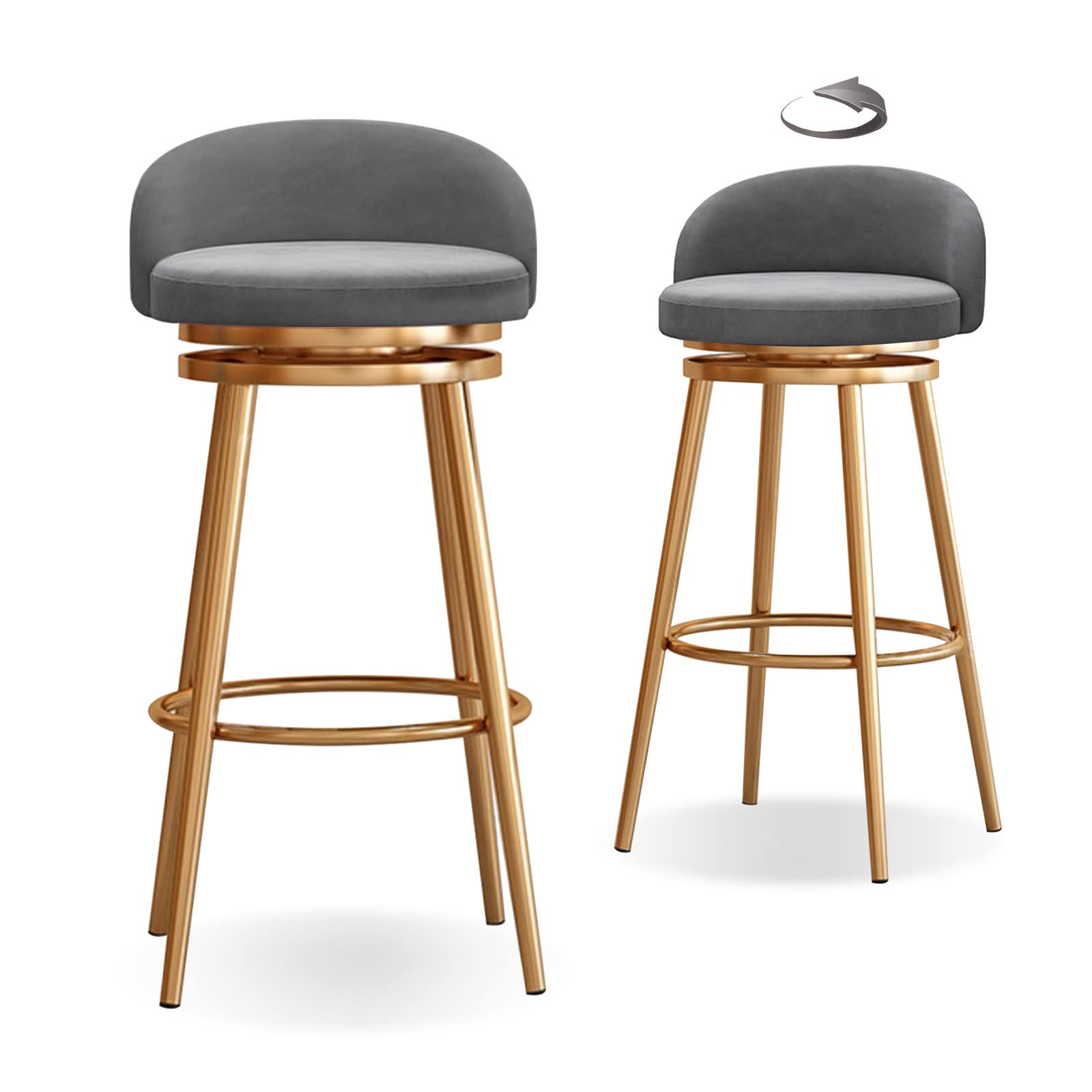 Tabourets de bar en velours gris pivotants 360° pour ilot de cuisine moderne