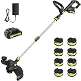 20V Cordless String Trimmer, 2.0Ah Battery Powered with Fast Charger, 12'' Grass Cutter with Auto Line Feed, 2-in-1 Electric Lawn Mower Grass Trimmer&Edger Lawn Tool with 8 Pcs Lines for Yard, Garden