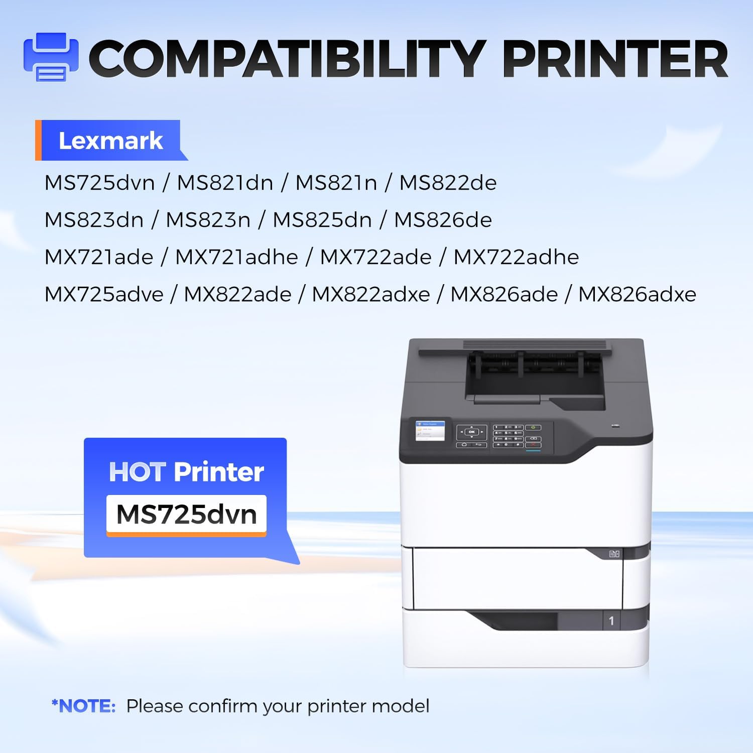 58D1000 Toner Cartridge Black with chip Replacement for Lexmark 58D1000 58D1H00 Compatible with Lexmark MS725 MS821 MS823 MS822 MS824 MS825 MS826 MX721 MX722 MX725 MX822 MX824 MX826 Laser Printer Ink