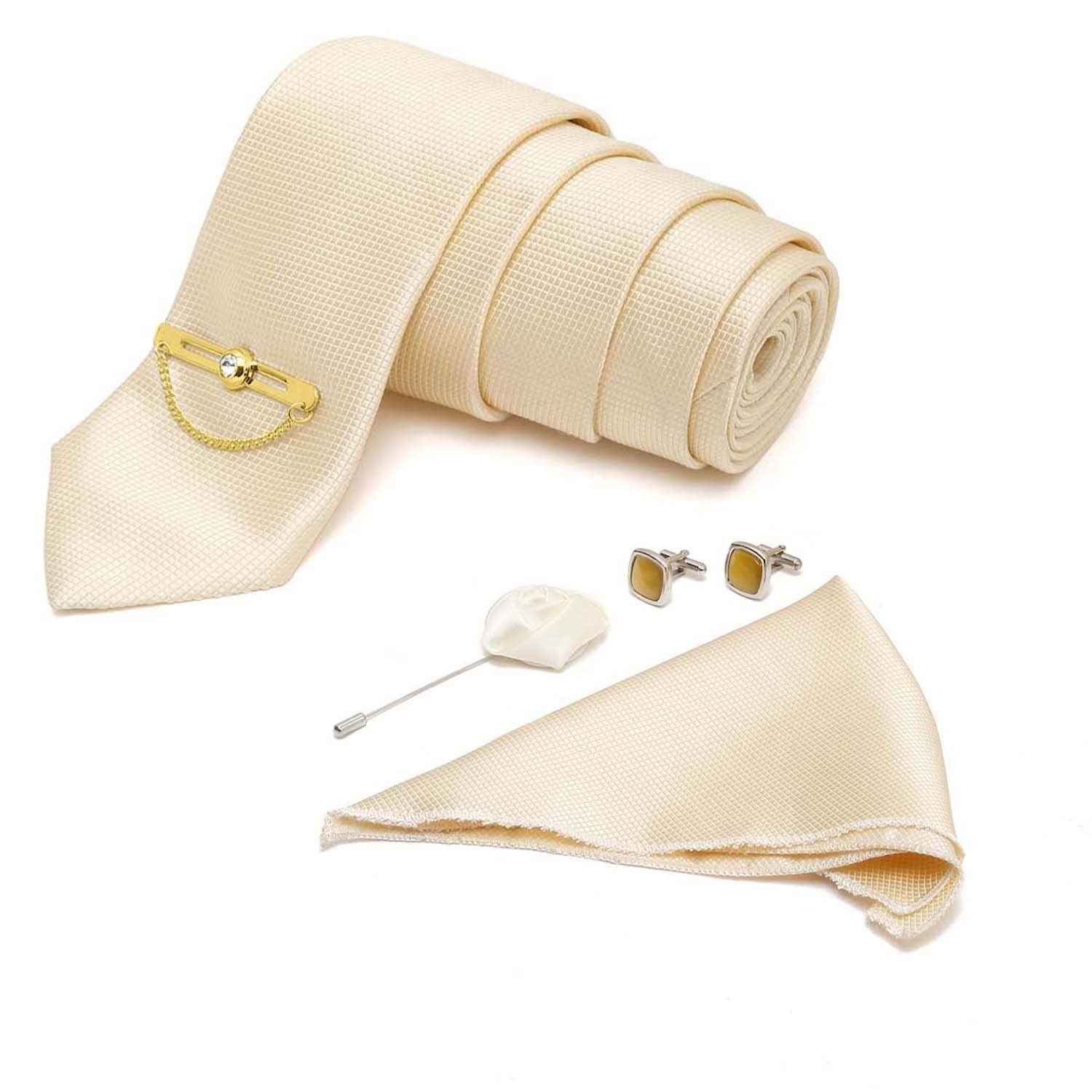 mutaqinoti Mens Woven Premium Silk Necktie Set Incl Pocket Square Cufflinks Golden Tiepin Brooch American Style Formal Tie Gift Set for Men (BLGPC)-picture-13