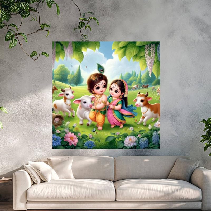 Image of British Terminal Cute little Bal Gopal Baby God Krishna| Kanha Ji | Laddu Lord Makhan Chor Painting Religious Poster for Pregnant Women for wall (matt thin vinyl,sticker,multicolor,unframed)| bj317