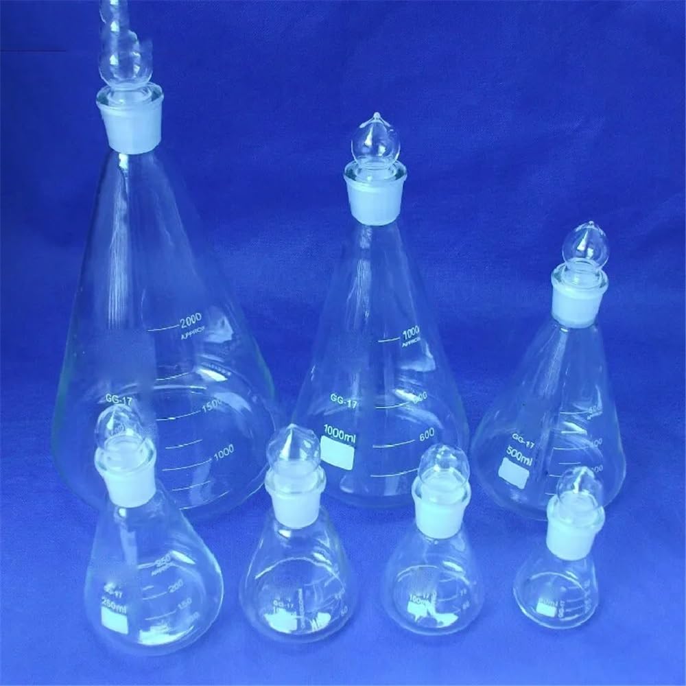 1 matraz cónico de vidrio de 2000 ml con tapa, matraz Erlenmeyer de vidrio for laboratorio.