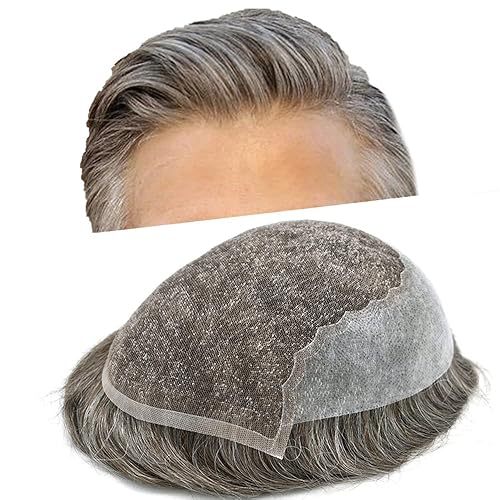 Miniatura 8 de Toupee - Sistema de reemplazo de piezas de cabello humano real para hombres, postizos, sistema de cabello de encaje francés para hombres (8 x 10