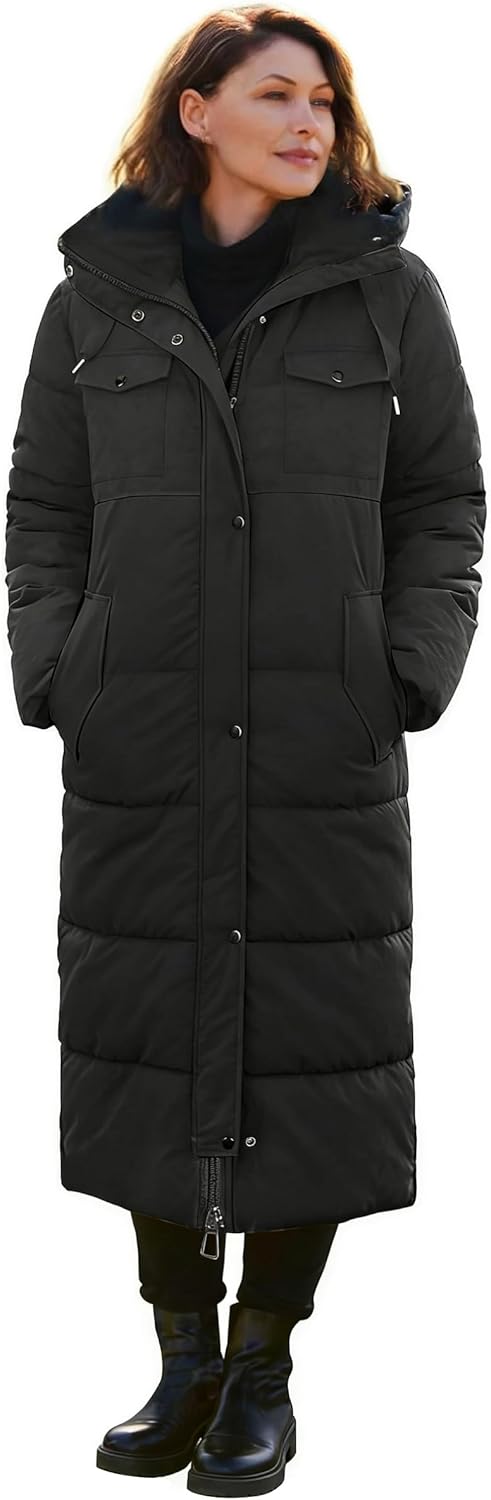 NUTEXROL Women's Winter Long Down Parka Jackets Warm Thickened Hooded Maxi Quilted Puffer Coat