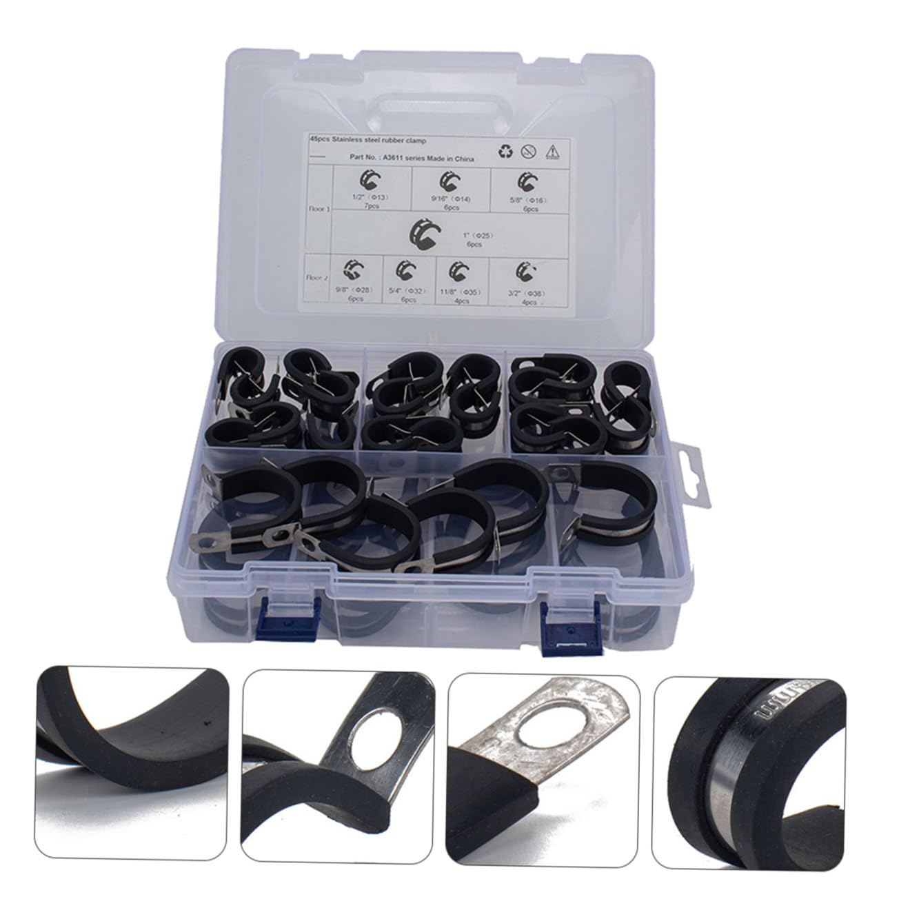 Veemoon Colliers De Serrage Pour Tuyaux 45 Pièces Colliers En Forme De R Pour Radiateur Usage Domestique Et Marin