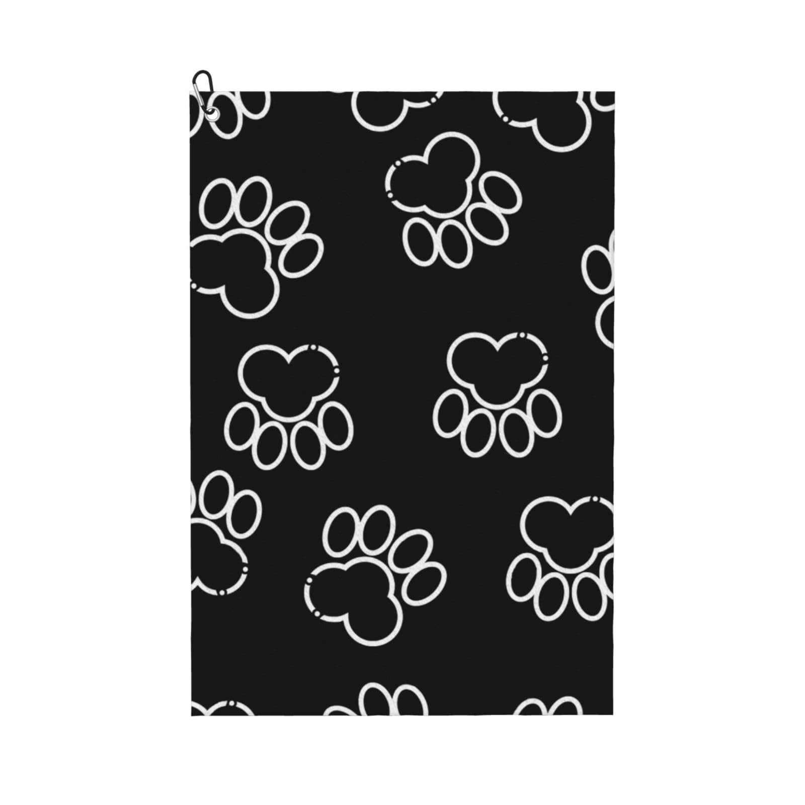 Hnnkloy Black Paws Print, 16x24 in Portable Waffle Golf Towels with Carabiner Clip for Golf Bag