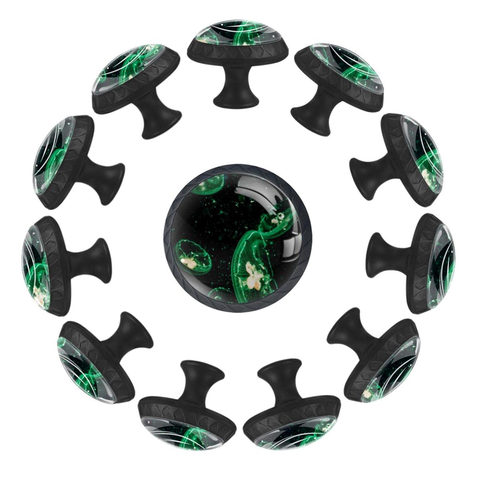 Boutons de tiroir méduse vert fluo 35 mm : lot de 12 poignées rondes pour commode enfant