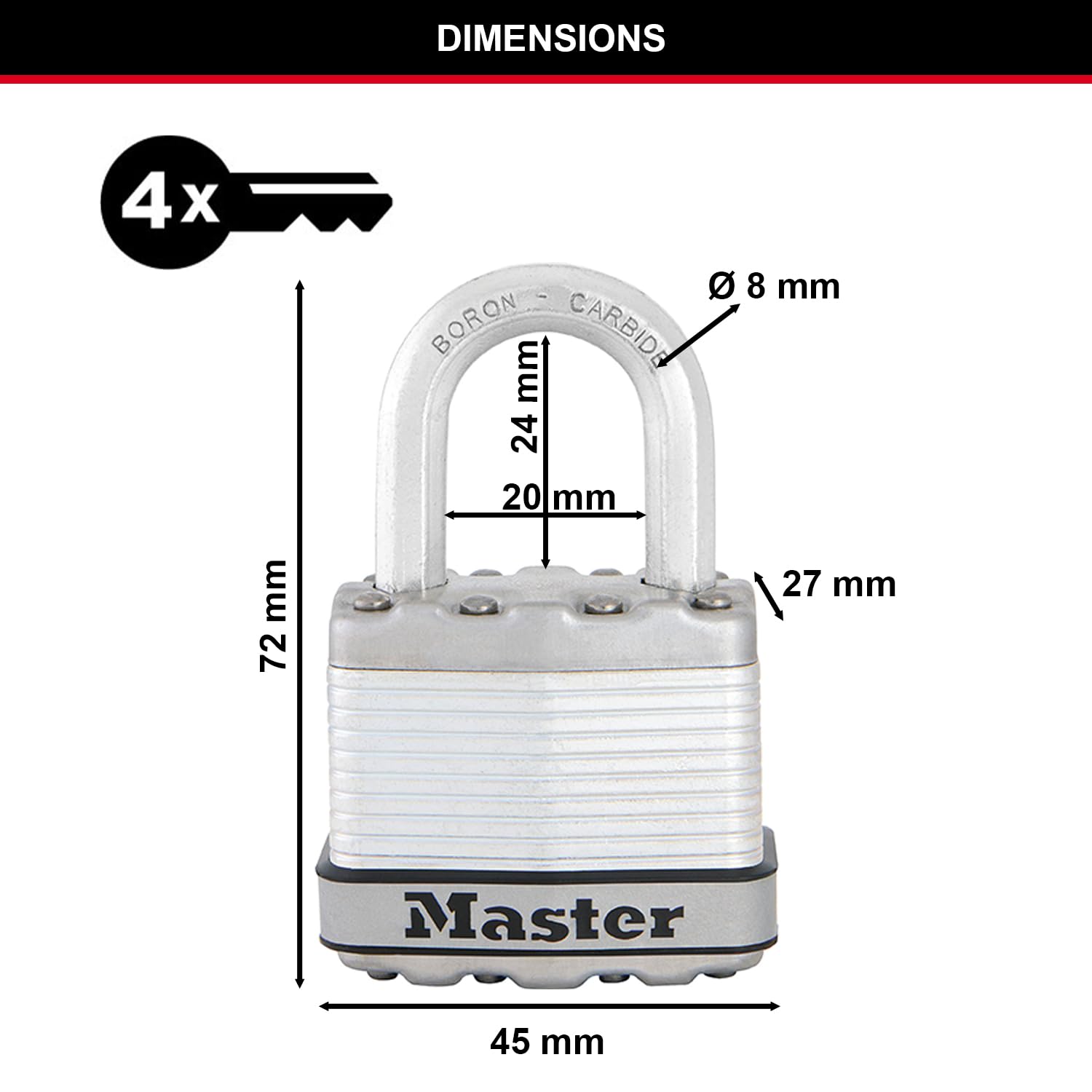 MASTER LOCK Cadenas Haute Sécurité [A Clé] [Acier Laminé] [Extérieur] [Pack de 3] M1EURTRI - Idéal pour les remises, les garages, les clôtures et les portails