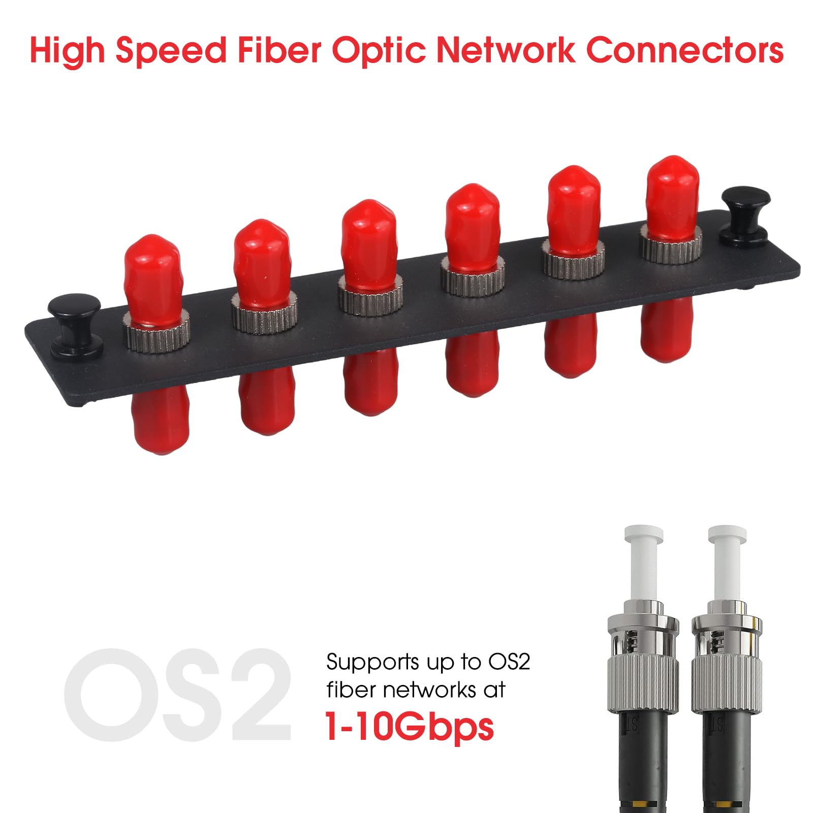 Lot de 2 panneaux de brassage Simplex ST en fibre avec adaptateurs Simplex monomode rouge ST 6 ports fibre