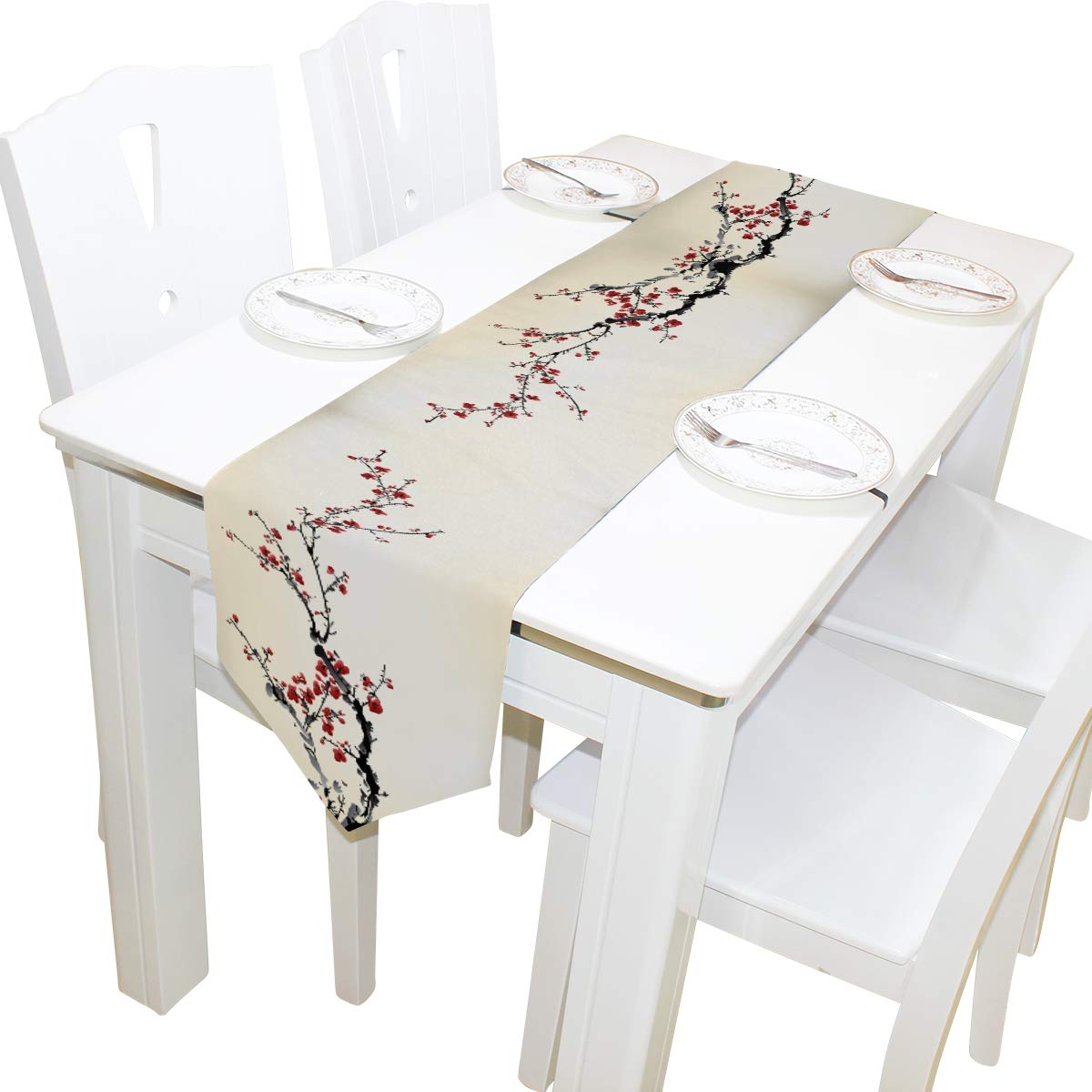 WOOR Double-Sided Spring Japanese Cherry Blossom Sakura Tree Table Runner 13 x 70 Inches Long,Table Cloth Runner for Wedding Party Holiday Kitchen Dining Home Everyday Decor