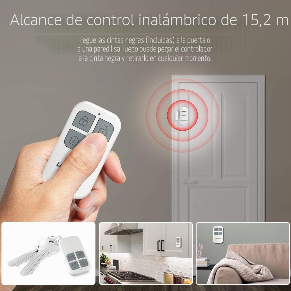 130db Sensor de Alarma para Puertas y Ventanas con 2 Controle Remoto Campana de Apertura de Contacto magnético inalámbrico para niños,hogar,refrigerador,Tienda(1 Alarma 2 Controles