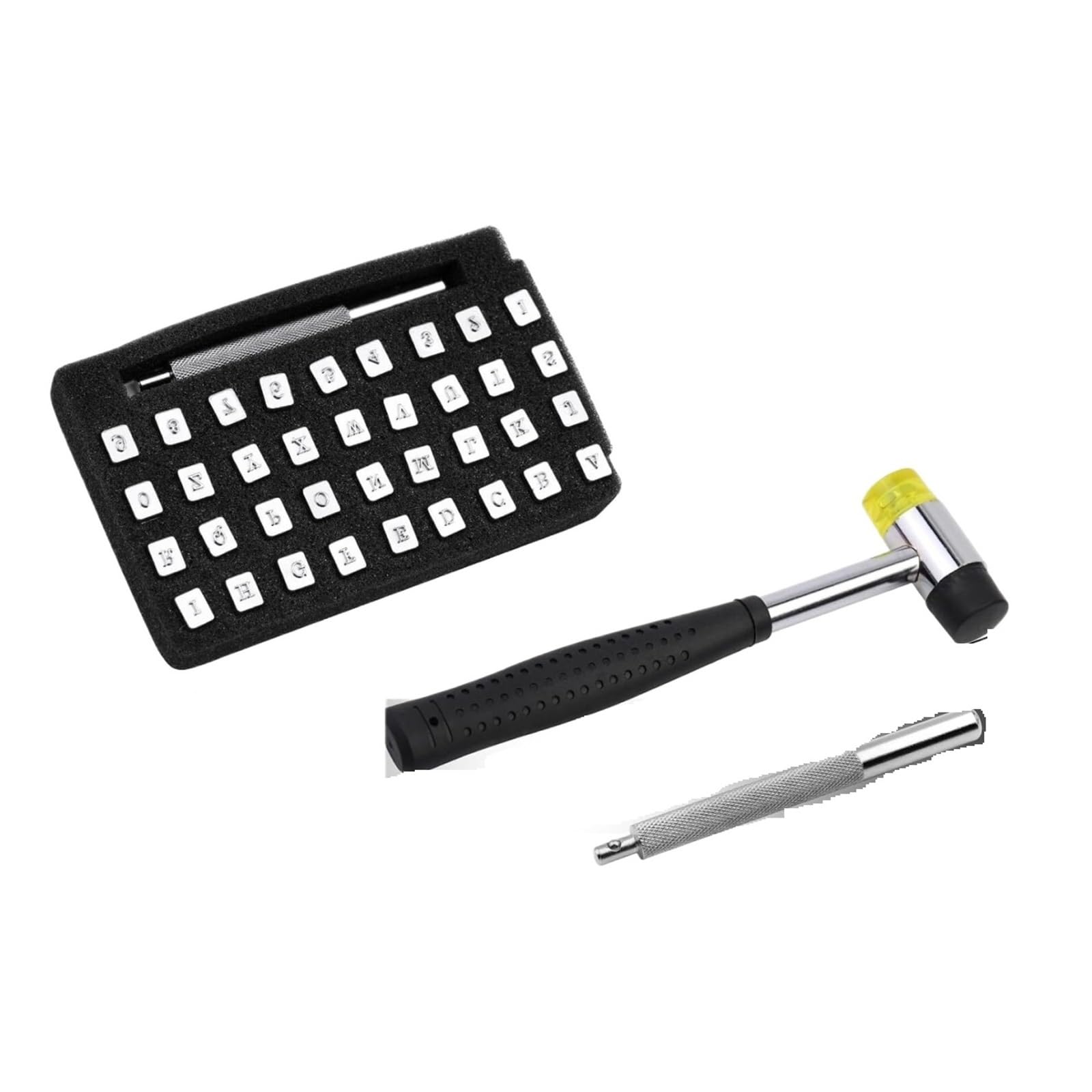 Leather Letter Stamp Set Leather Stamping Carving Tools Letters and Numbers Patterns Mallet Hammer Geometric Leathercraft Supplies(3.0mm 36stamps)