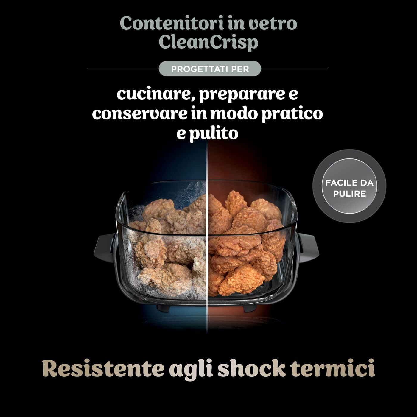 Ninja CRISPi Friggitrice ad Aria Portatile, 3.8L, 4 in 1: Frittura, Cottura Arrosto, Mantiene Cibo Caldo e Croccante, Compatta, 2 Contenitori Vetro Rimovibili, 1700W, Pietra FN101EUST