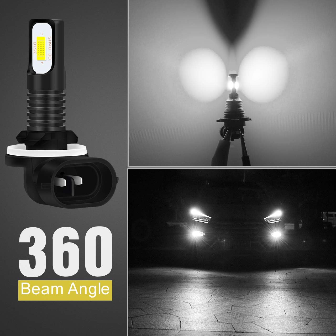 KATUR 881 LED Fog Light Bulbs Extremely Bright 2400 Lumens Max 75W High Power LED for Daytime Running Light DRL or Fog Lights, Xenon White (881 White) : Automotive
