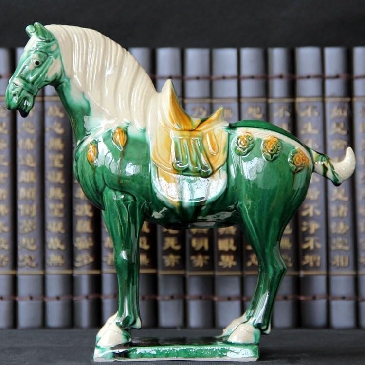 Figurka Konia Ceramicznego Trójbarwnego Dynastii Tang Dekoracja Domu Styl Chiński Ozdoba Rzeźby Artystycznej Prezent Świąteczny Biznesowy Dzieło Sztuki Salonu Biura Biurka(B)