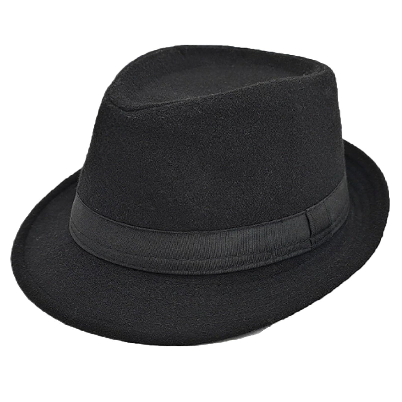 Oaygat Men's Black Felt Fedora Hat Fedora Trilby Hat For Wo Western Hats Classic Hats Western Shapeable Wo Wool Felt Fedora Jazz Cap Lightweight Shapeable Outdoor Cap Homburg Caps 56-58Cm
