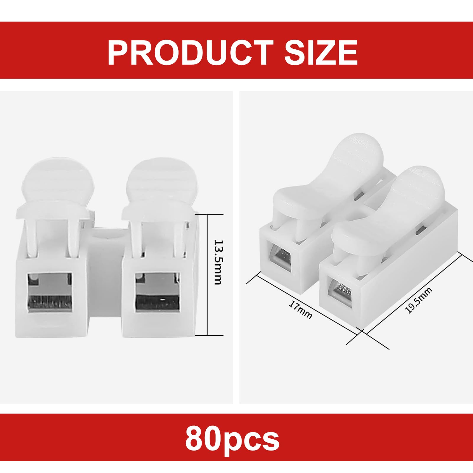 80 PCS CH2 Quick Spring Wire Connector Blocks, Electrical Cable Clamp Terminal Block Quick Terminals Connector Block for Electrical Wiring (White) - Image 2