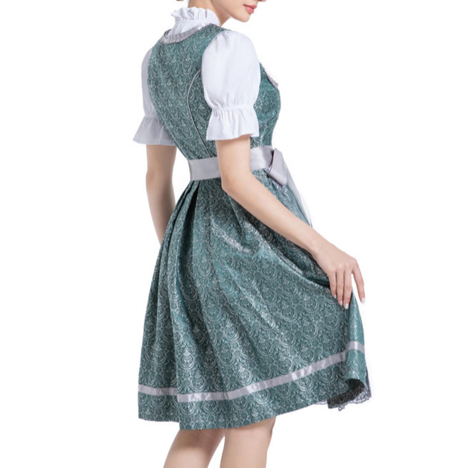 UHouse Dirndl Damen Midi Lang Dirndlkleid Spitzen Trachtenkleid Elegant Trachtenmode für Oktoberfest mit Spitzenschürze Trachtenrock inkl. Dirndlschürze Trachten Kleid
