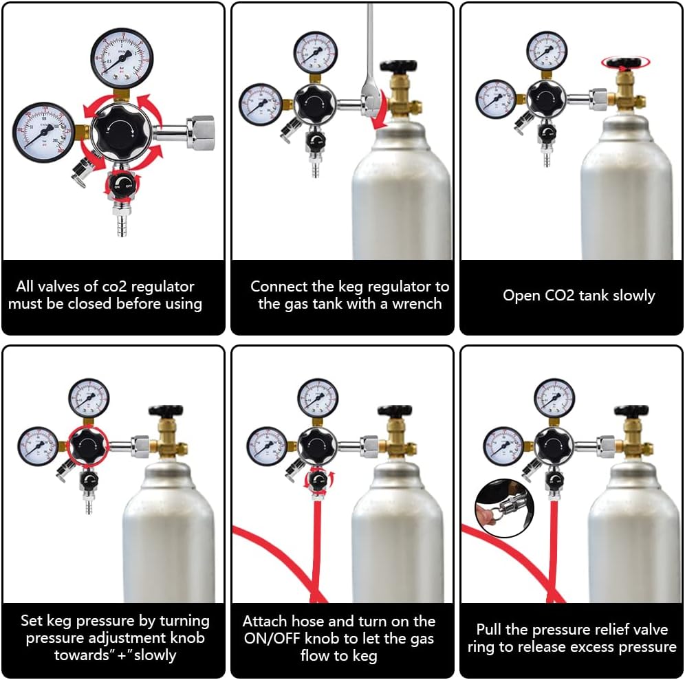 CGA320 Keg Regulator, Quick Disconnect CO2 Kegerator Regulator with Pressure Adjustment Knob, Beer Regulator