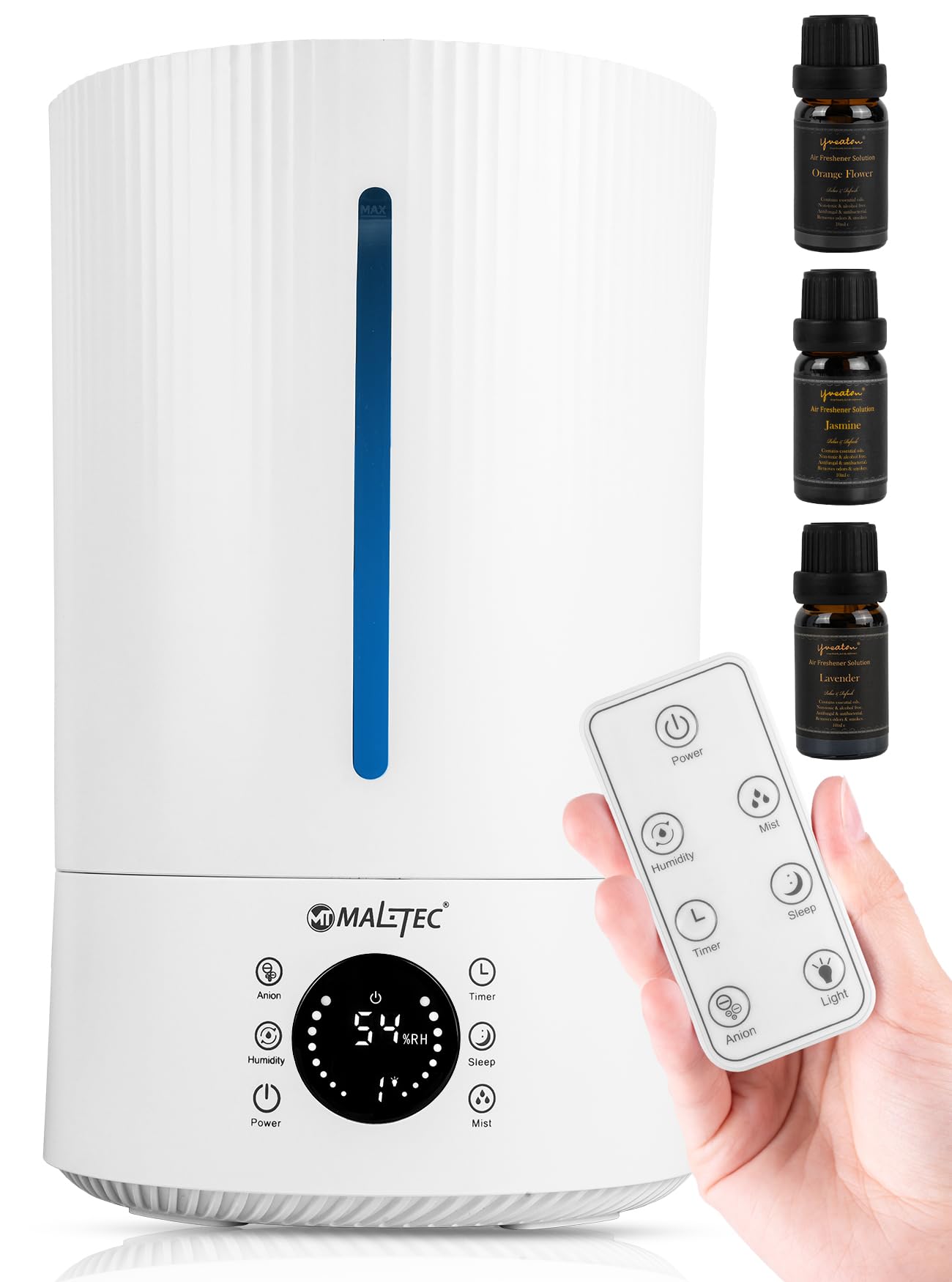 Maltec Luftbefeuchter Ionisator Diffusor WT5000ION mit Ölen Ultraschall bis 35m2 Aromatherapie 3 Stufen