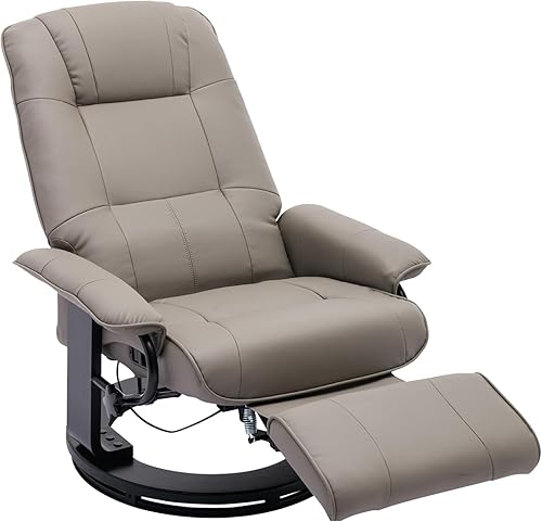 Miniatura 1 de Silla reclinable de piel sintética, silla giratoria ajustable con reposapiés y base de madera envuelta, moderna silla reclinable para sala de estar,