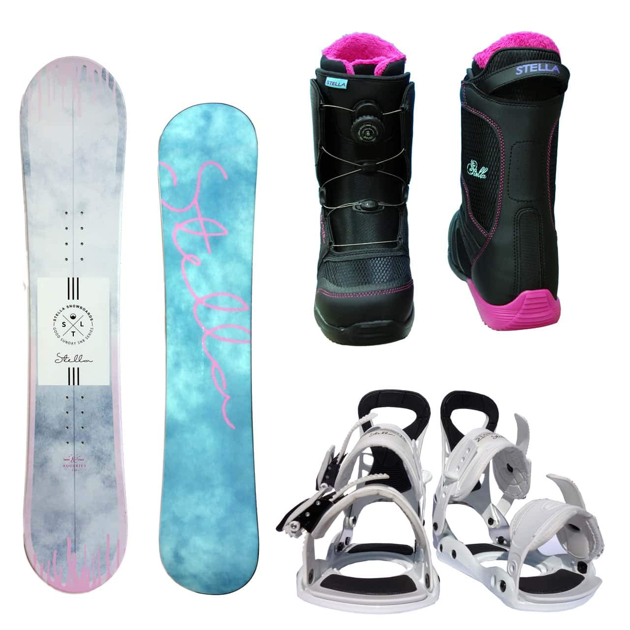 Amazon | STELLA レディース スノーボード3点セット ホワイト143+bi18  
