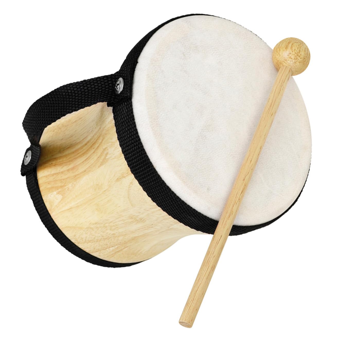 Tamburo a Mano Bongo in Legno e Pelle Nera per Ragazzo Ragazza | Percussione Portatile, Suono Chiaro e Nitido, Articolo Resistente, Include Bacchetta