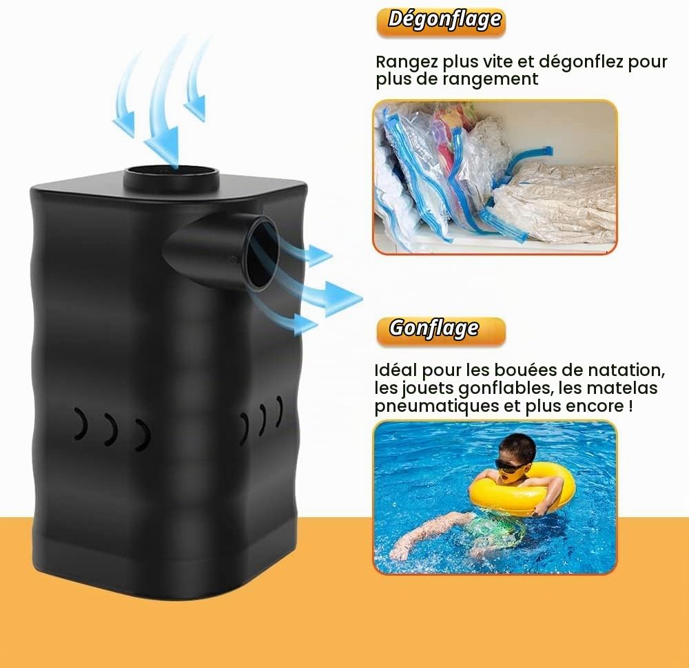 Woowind Pompe à air électrique pour gonflables, Pompe à Matelas pneumatique sans Fil 12V pour flotteurs de Piscine, Anneaux de Natation, alimenté par Batterie avec Adaptateur de Voiture-Noir