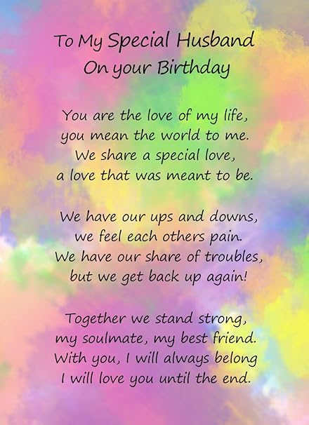 Birthday Verses For Husband Romantic Birthday Verse Poem Card (Special Husband) : Amazon.co.uk:  Stationery & Office Supplies